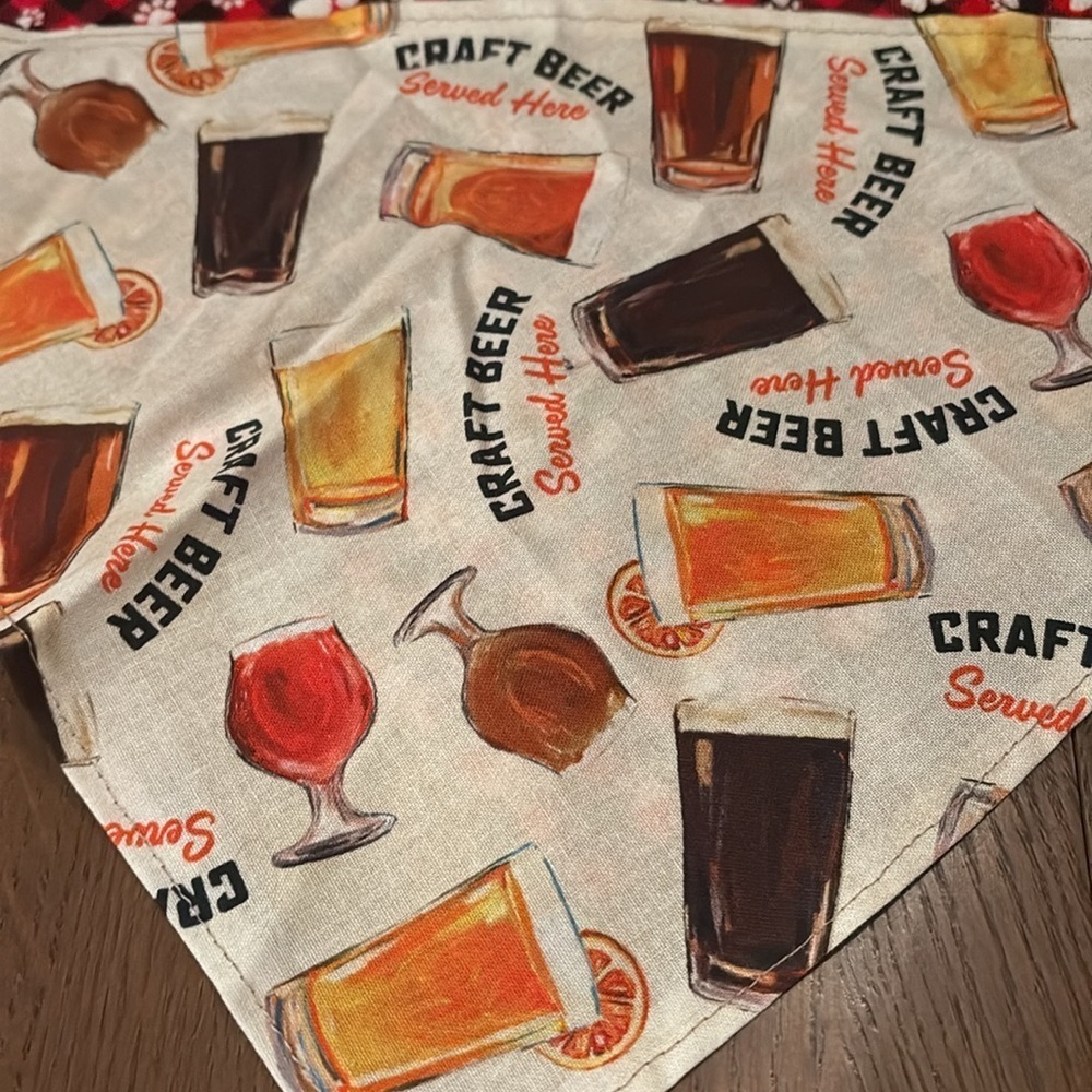 Hand Crafted Set of three dog bandanas Craft Beer and Checkered Bandanas plaid - Picture 3 of 4